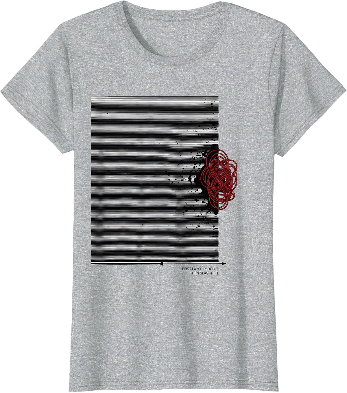 Women's First Layer Perfect Then Spaghetti Funny 3D Printing Geek T-Shirt - Heather Grey
