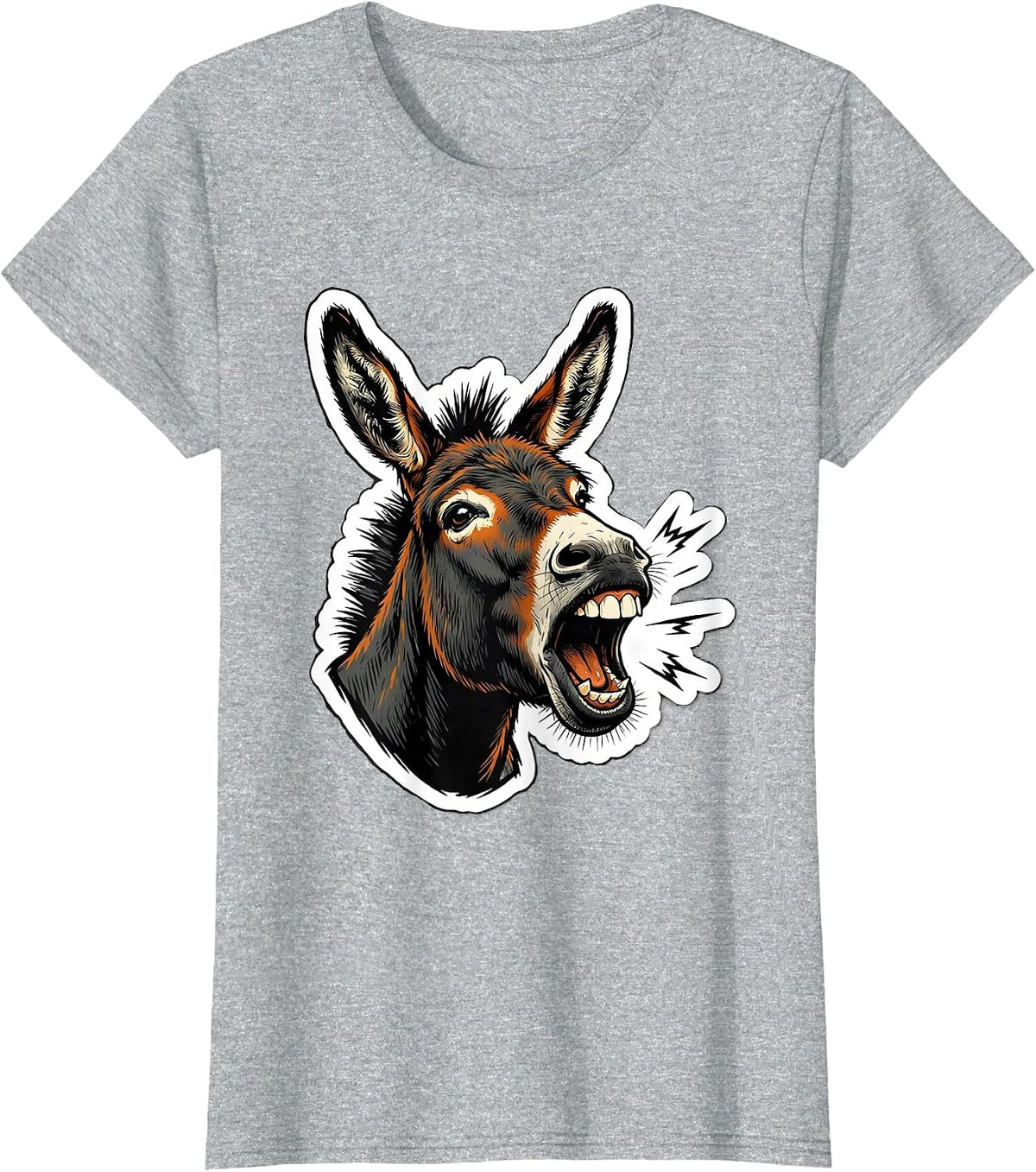 Women's Donkey Braying Face Funny Farm Animal Lover Humor T-Shirt - Heather Grey