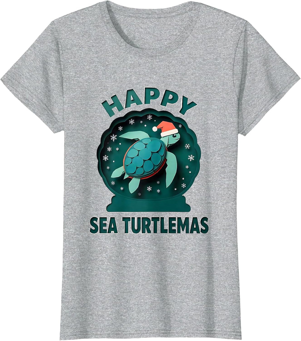 Happy Sea Turtlemas Paper Cutout Christmas Sea Turtle Lover T-Shirt - Heather Grey