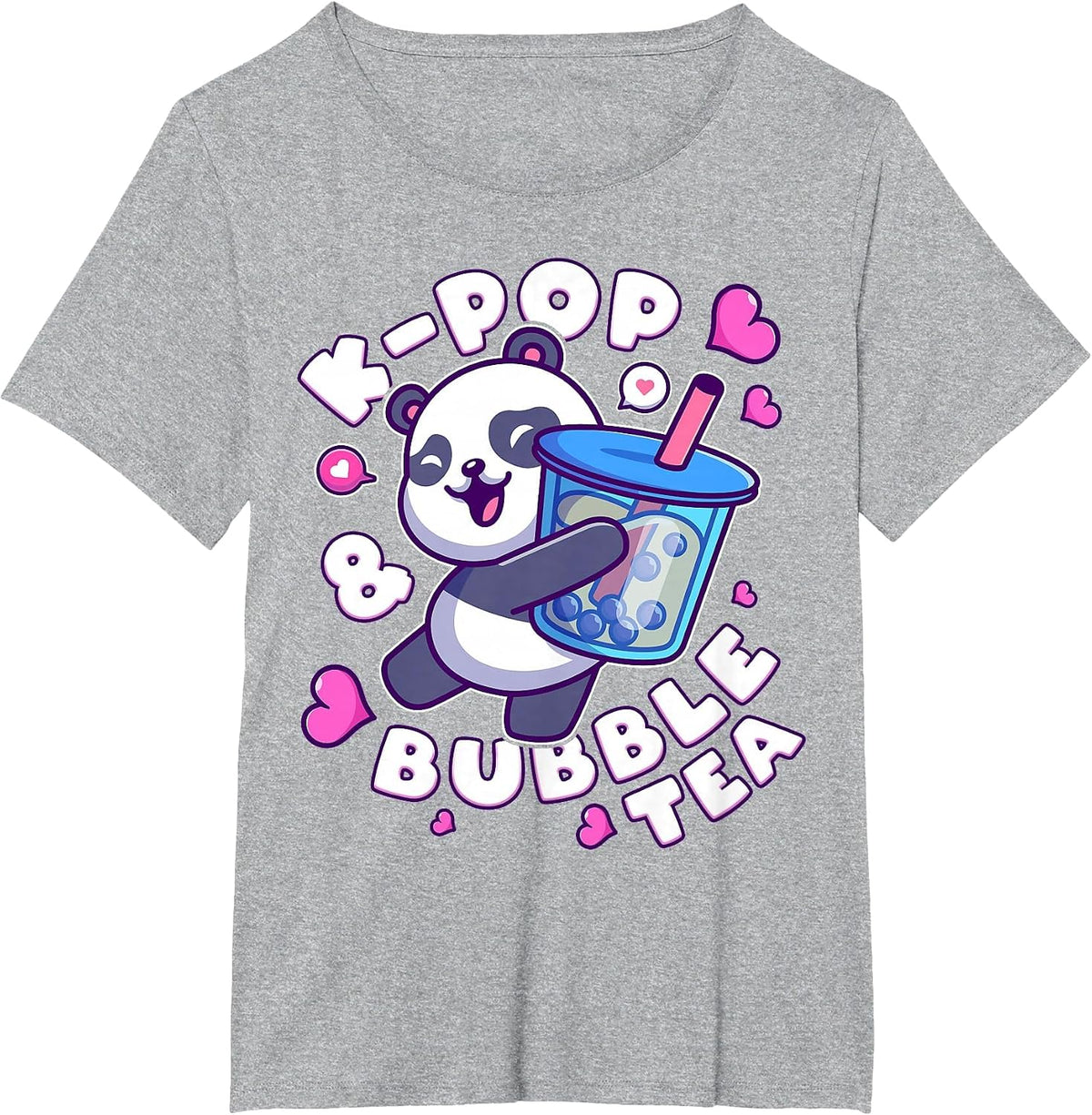 Panda K-Pop & Bubble Tea Korean Music Cute T-Shirt - Heather Grey