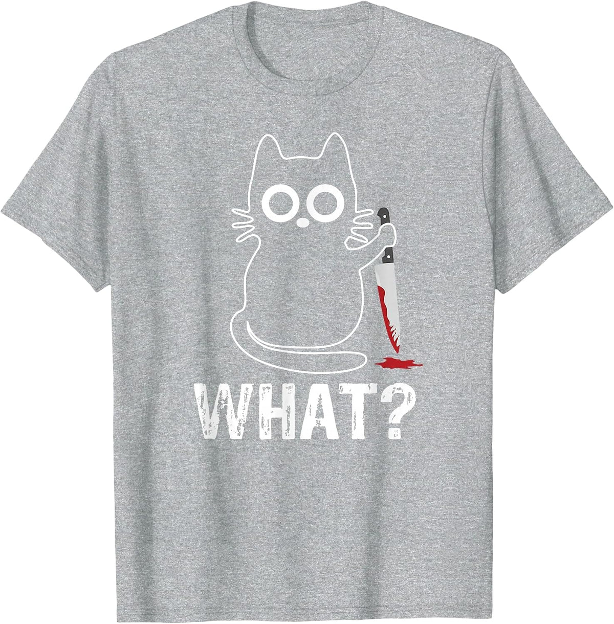 What? - Funny Cat with Knife Graphic Design T-Shirt - Heather Grey