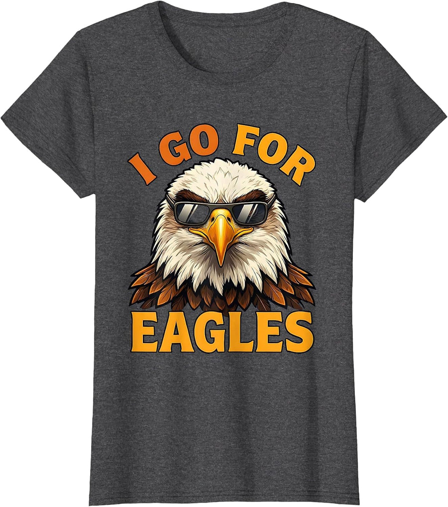 Women's I Go For Eagles Cartoon Bald Eagle Sunglasses Humor T-Shirt - Dark Heather Grey