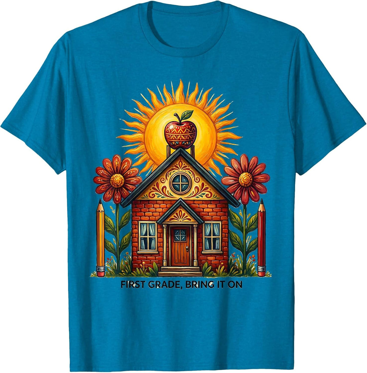 First Grade Bring It On Bold School Design T-Shirt - Sapphire Blue
