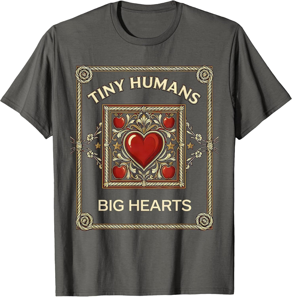 Men's Tiny Humans Big Hearts First Grade Teacher Design T-Shirt - Asphalt Grey