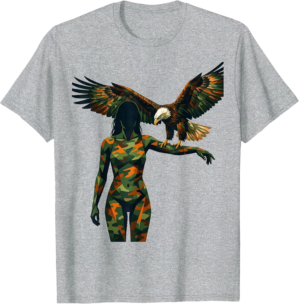 Men's Camo Eagle Falconer Wildlife Illustration T-Shirt - Heather Grey