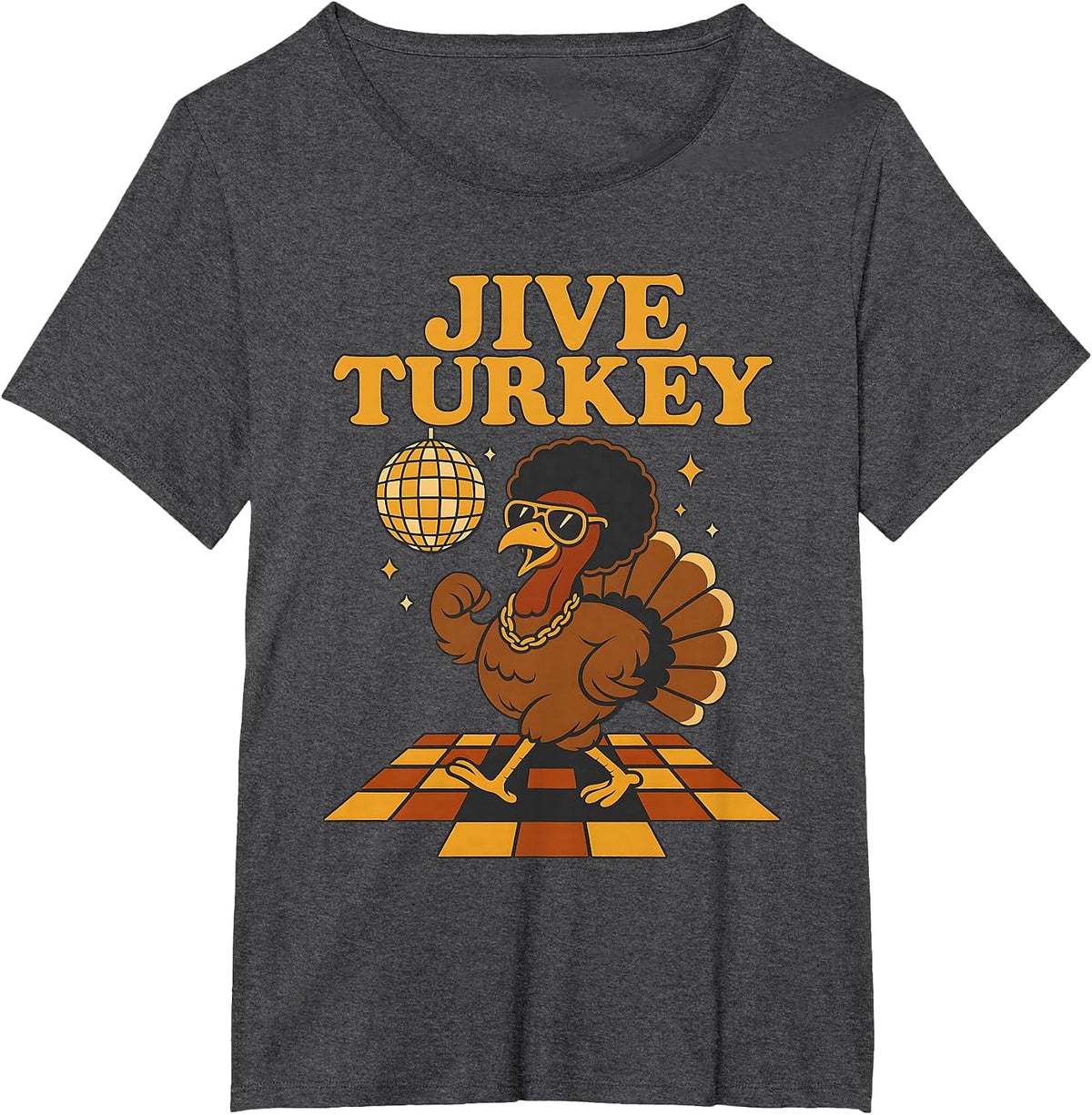 Jive Turkey Funny Thanksgiving T-Shirt - Dark Heather Grey