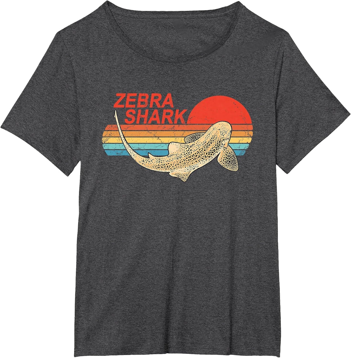 Vintage Sunset Zebra Shark T-Shirt - Dark Heather Grey