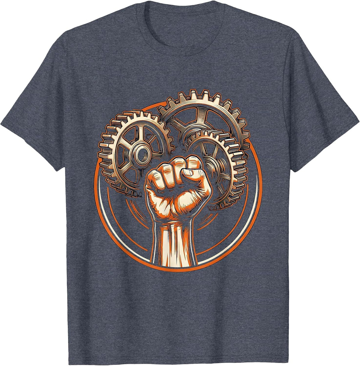 Mechanic Fist Punch Through Gear Cluster T-Shirt - Heather Blue