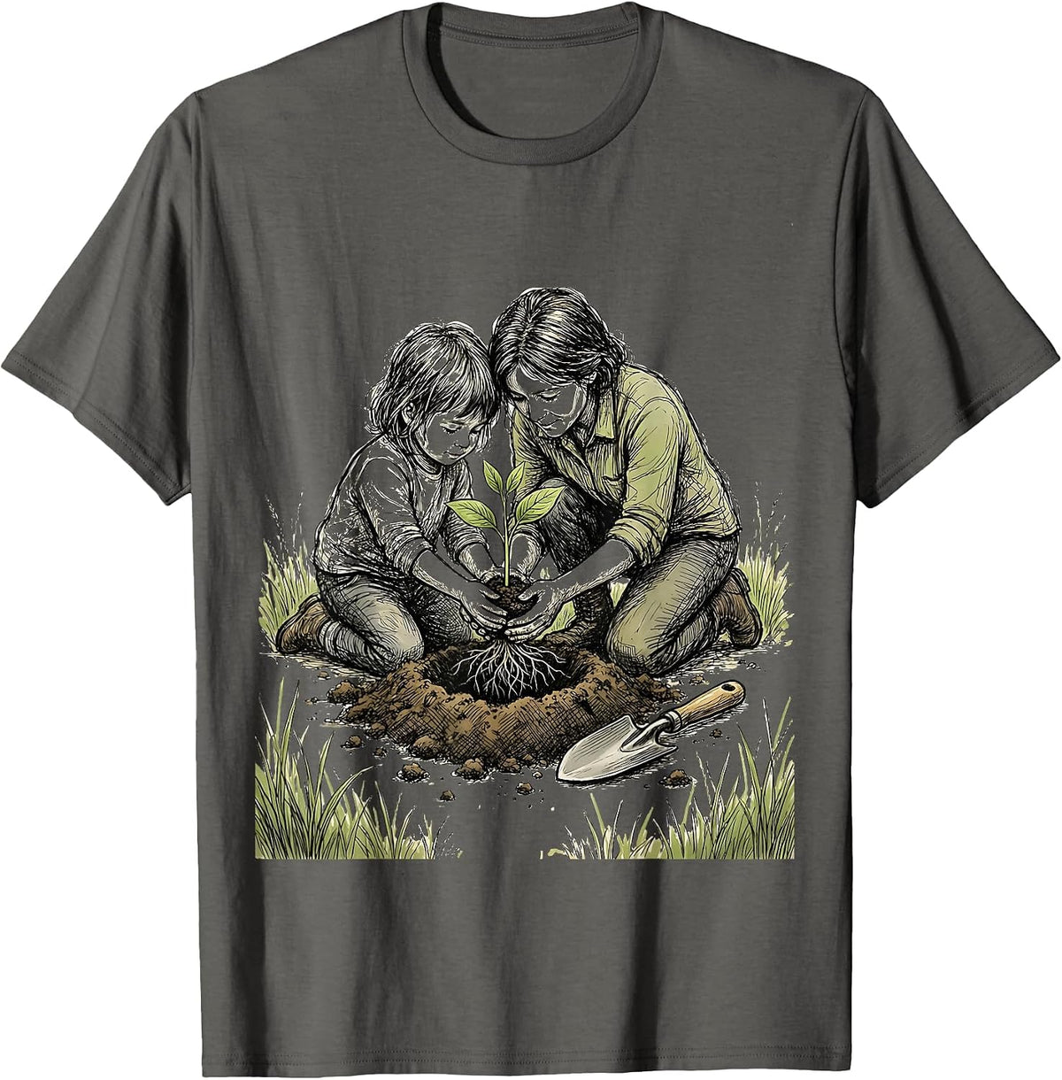 Men's Preschool Teacher Planting Seedling With Child T-Shirt - Asphalt Grey
