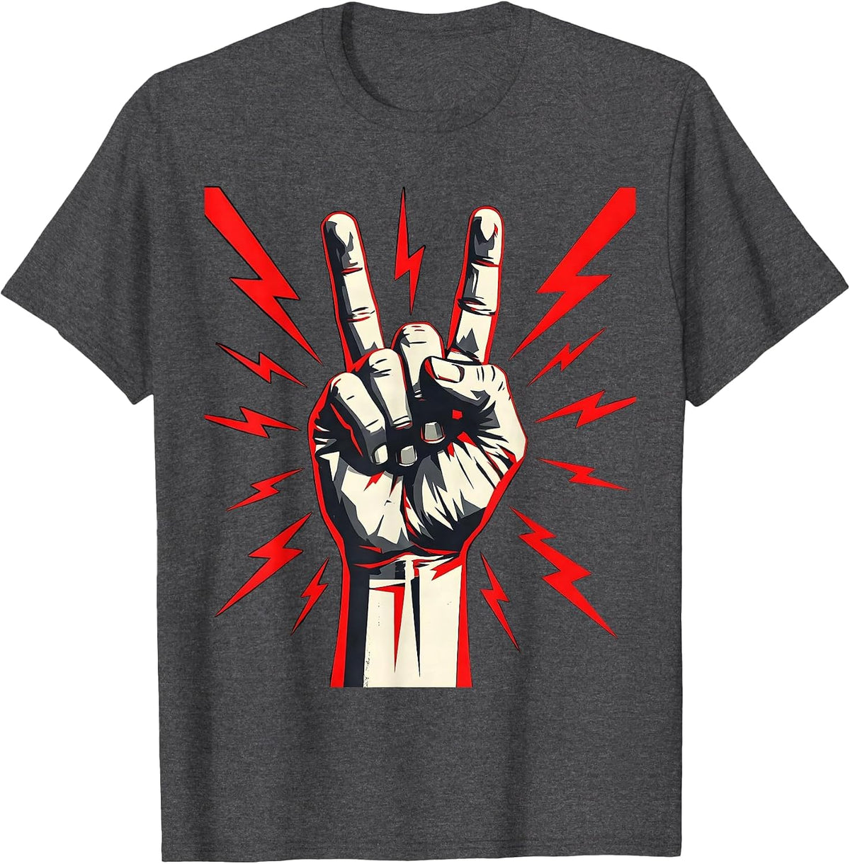 Men's 90s Band Devil Horns Rock Hand Gesture Graphic T-Shirt - Dark Heather Grey