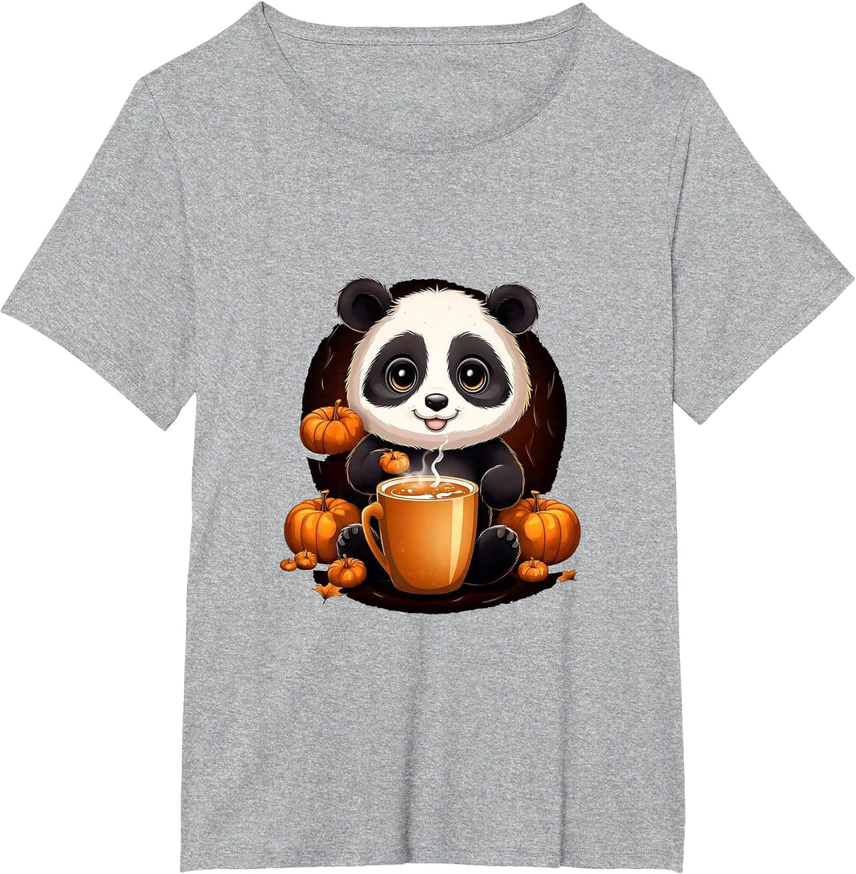 Panda Pumpkin Spice Latte Autumn Halloween T-Shirt - Heather Grey