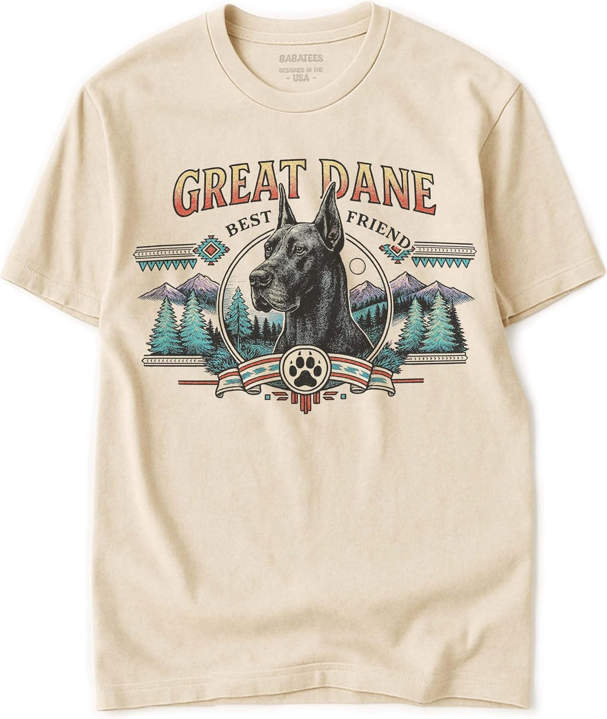 Dog Breed Tshirt for Men & Women - Wilderness Artwork - 100% Natural, Raw, Undyed, Heavyweight Cotton - Great Dane