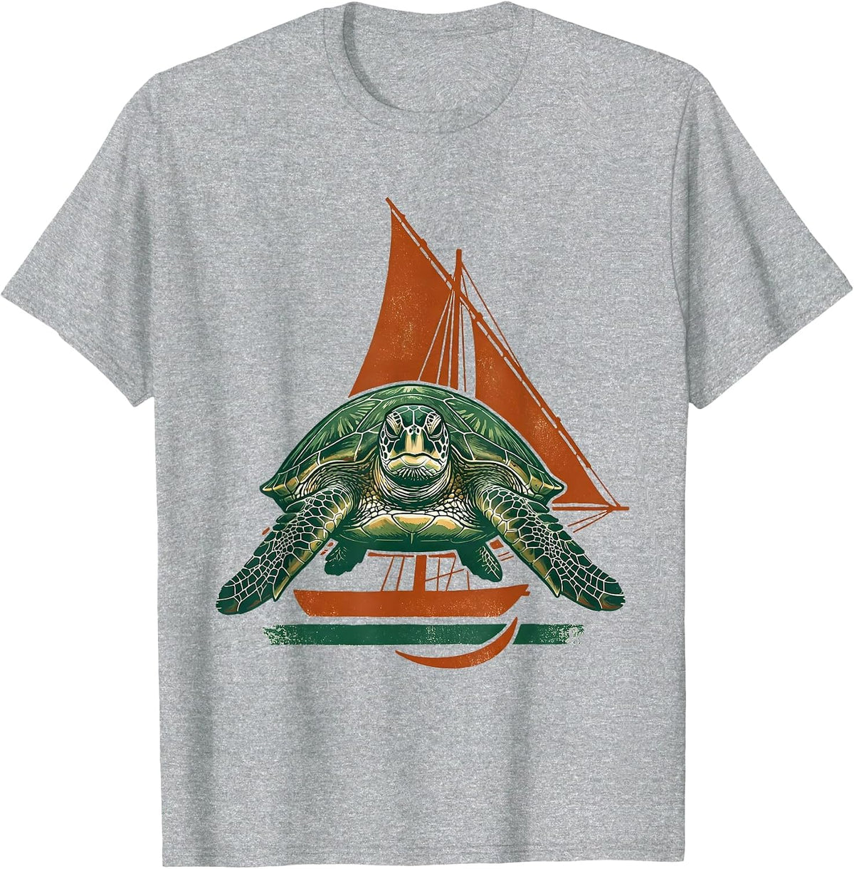 Men's Sea Turtle Dhow Sail Rubber Stamp Tropical Vacation T-Shirt - Heather Grey