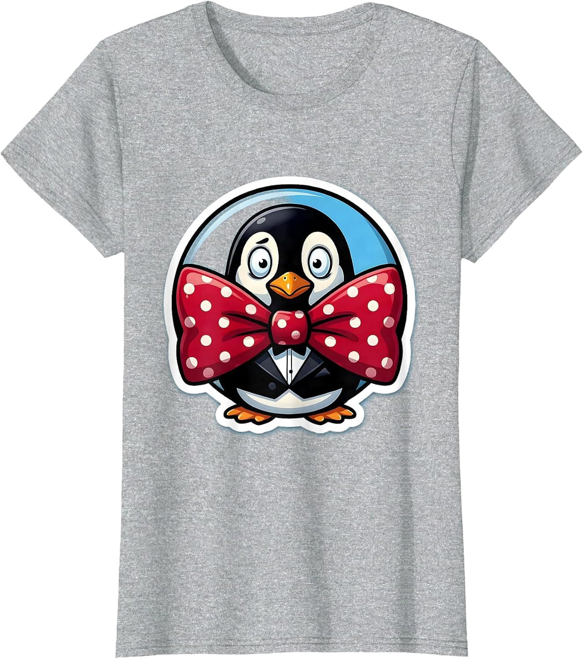 Giant Bow Tie Tiny Penguin Funny Novelty Graphic T-Shirt - Heather Grey