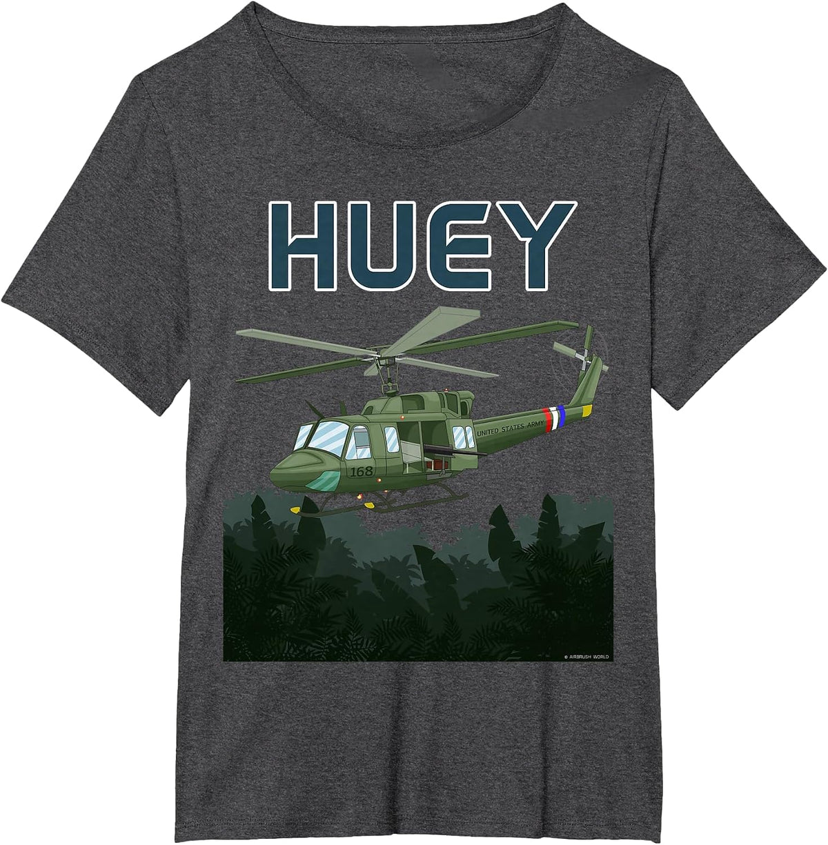 Huey Army Helicopter Military Armed Forces Helicopter T-Shirt - Dark Heather Grey