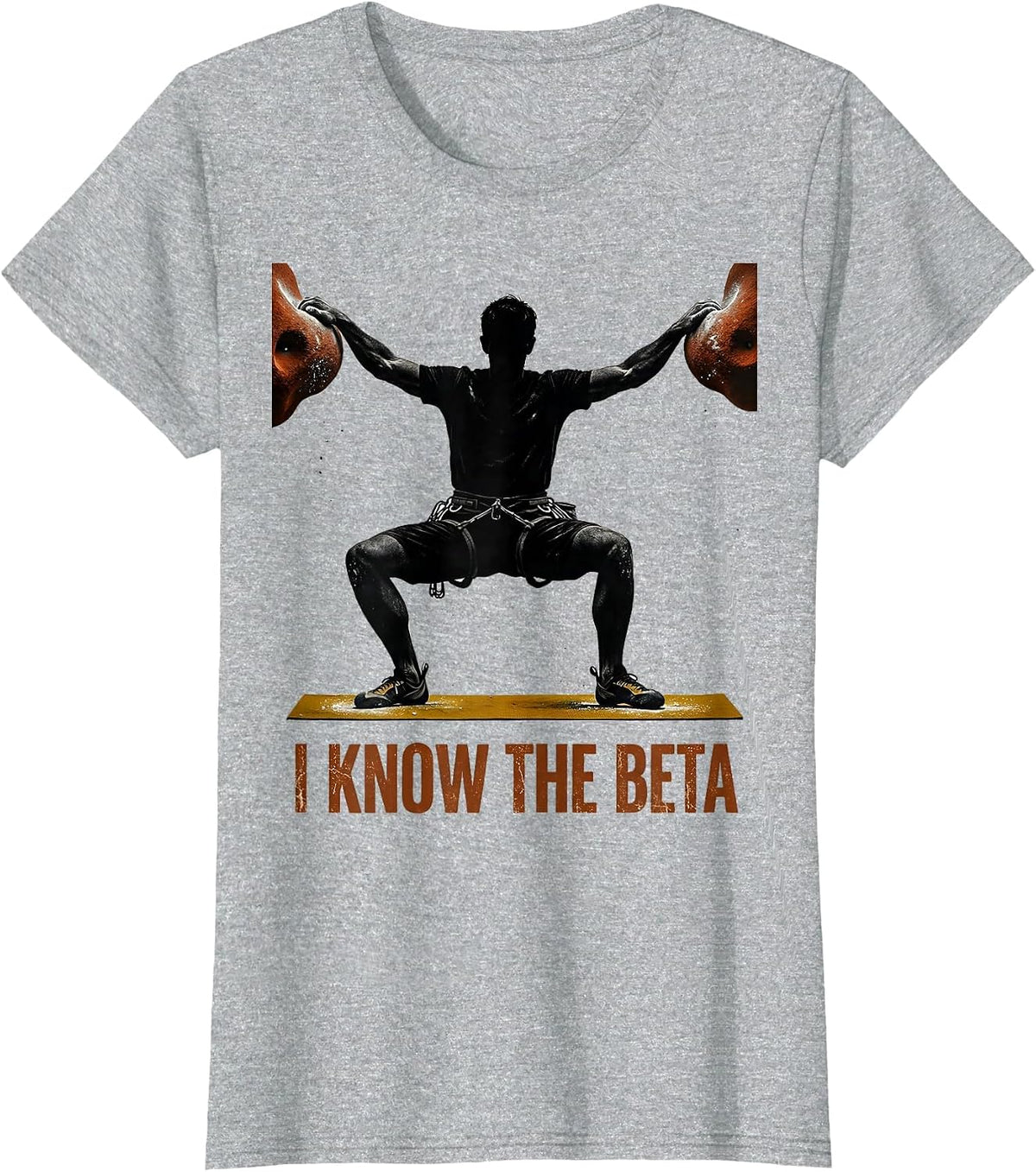 I Know The Beta Distressed Funny Rock Climber Bouldering T-Shirt - Heather Grey
