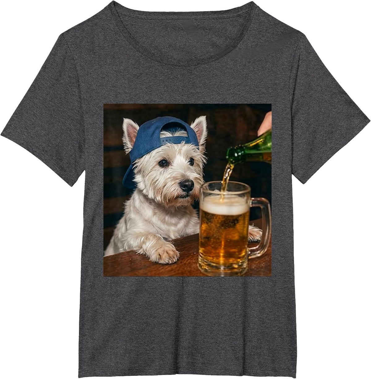 Westie Drinking Beer Funny Dog Meme T-Shirt - Dark Heather Grey