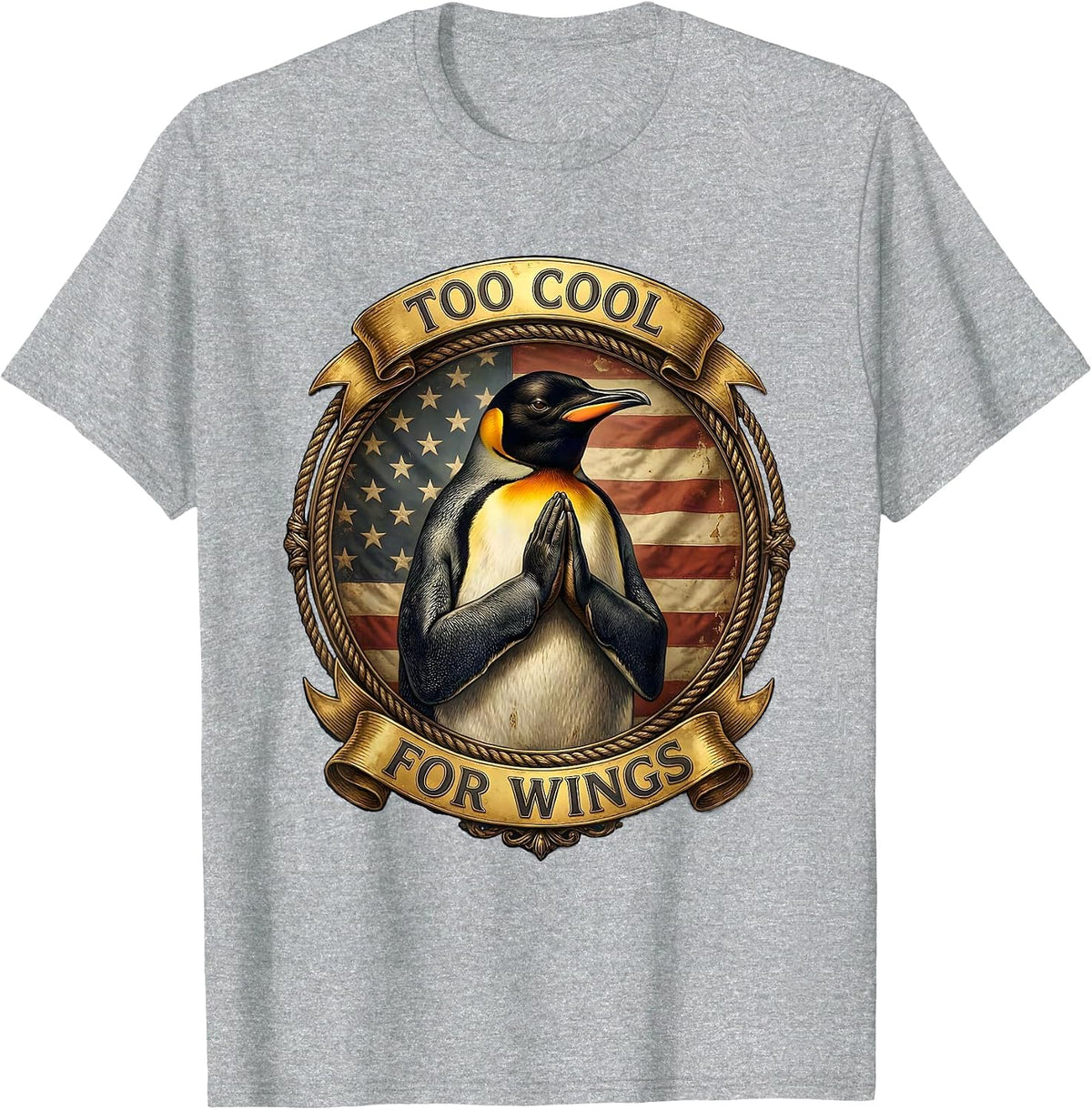 Men's Too Cool For Wings Funny Penguin Design T-Shirt - Heather Grey