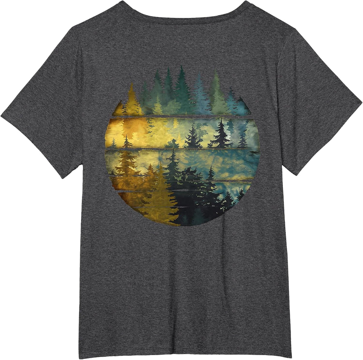 On Back Trees Mountains Adventure Wildlife Watercolor Forest T-Shirt - Dark Heather Grey