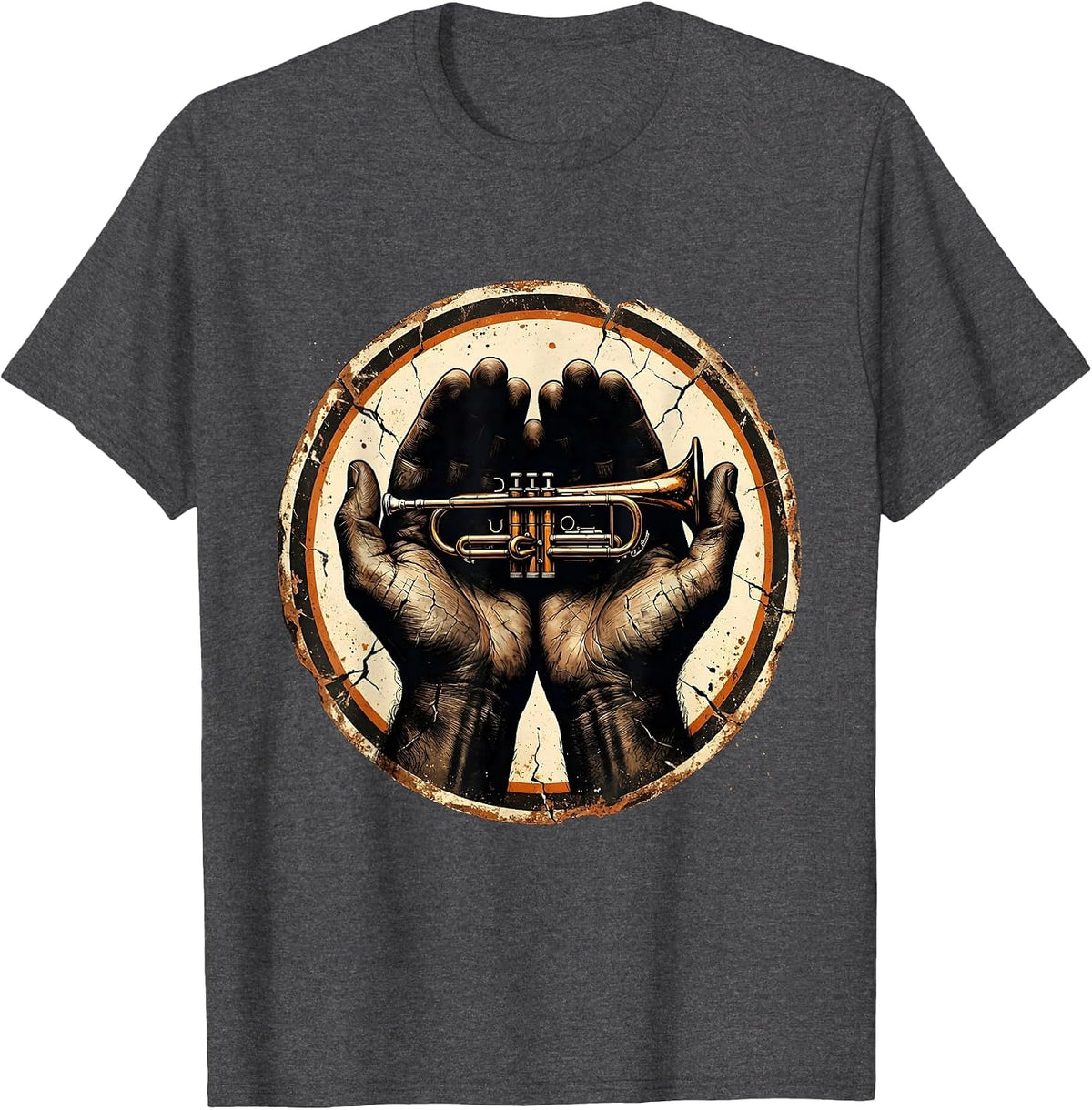Band Mom Trumpet Hands Graphic Tee T-Shirt - Dark Heather Grey