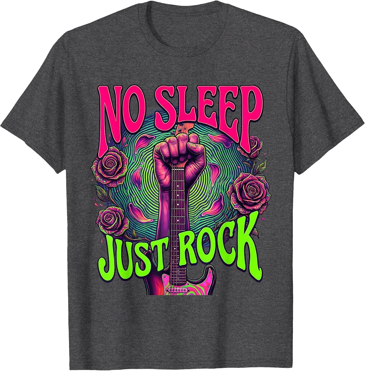 No Sleep Just Rock Bold Rock and Roll Design T-Shirt - Dark Heather Grey