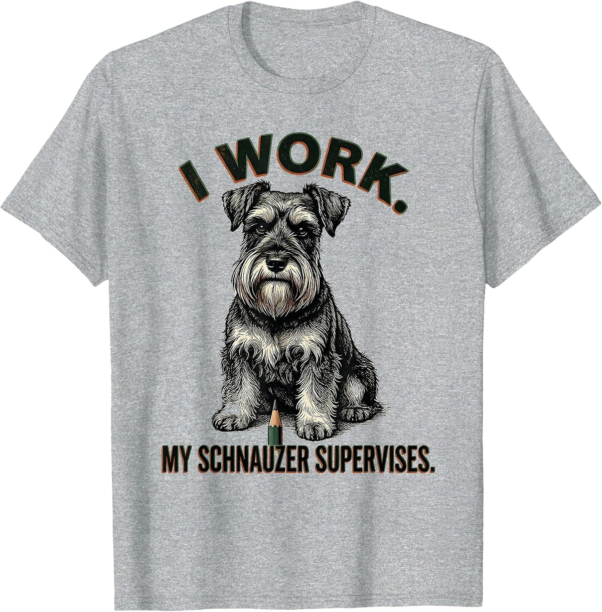 Men's I Work My Schnauzer Supervises Vintage Miniature Schnauzer T-Shirt - Heather Grey
