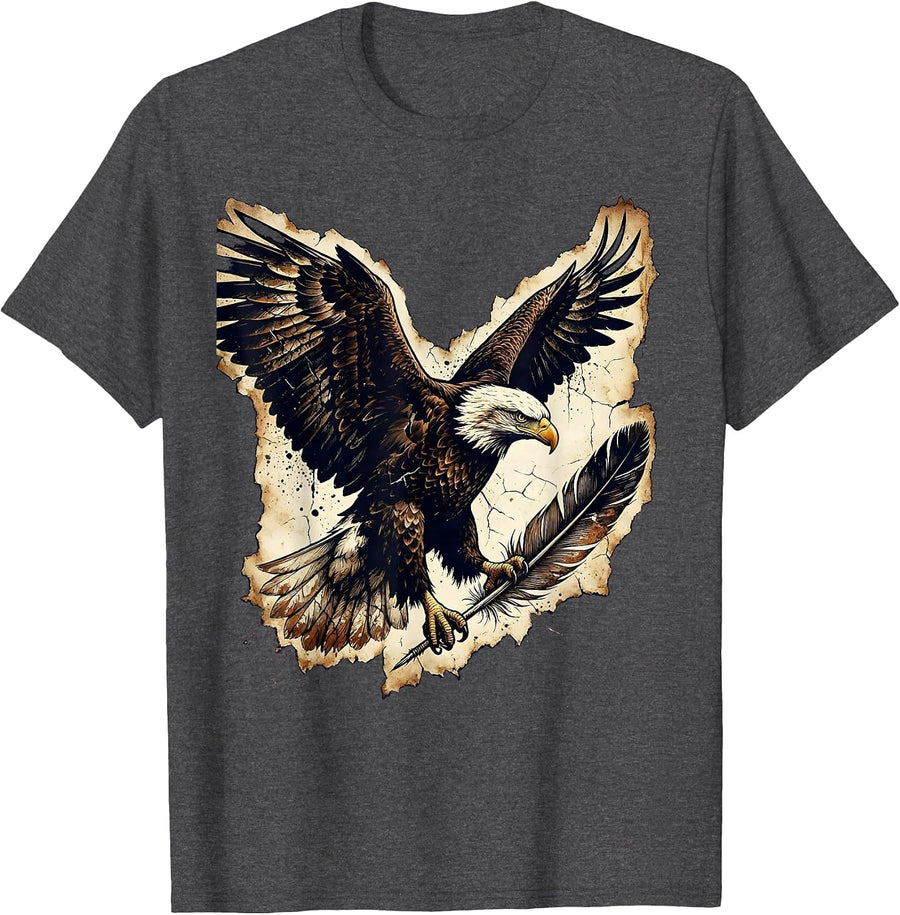 Men's Bald Eagle Quill Pen Patriotic 1776 Graphic T-Shirt - Dark Heather Grey