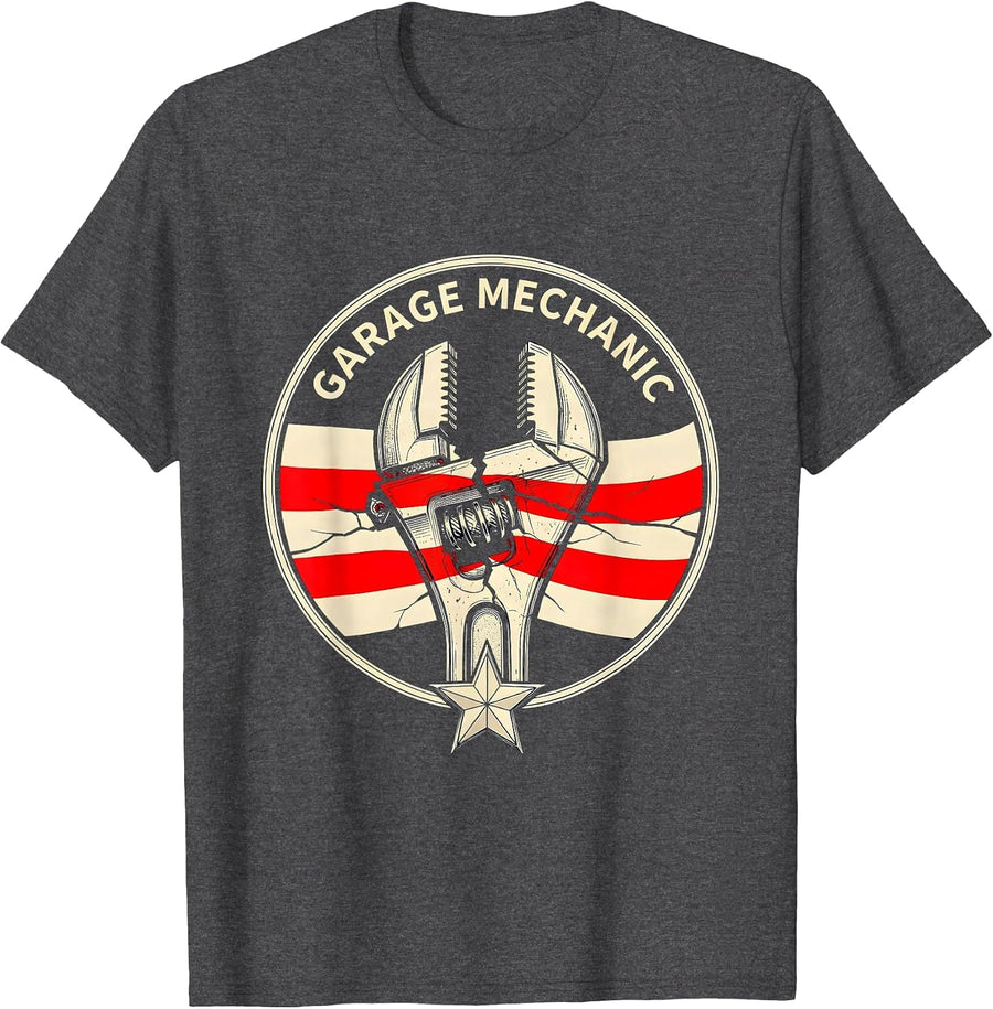 Men's Garage Mechanic Patriotic American Flag Oilfield Worker T-Shirt - Dark Heather Grey