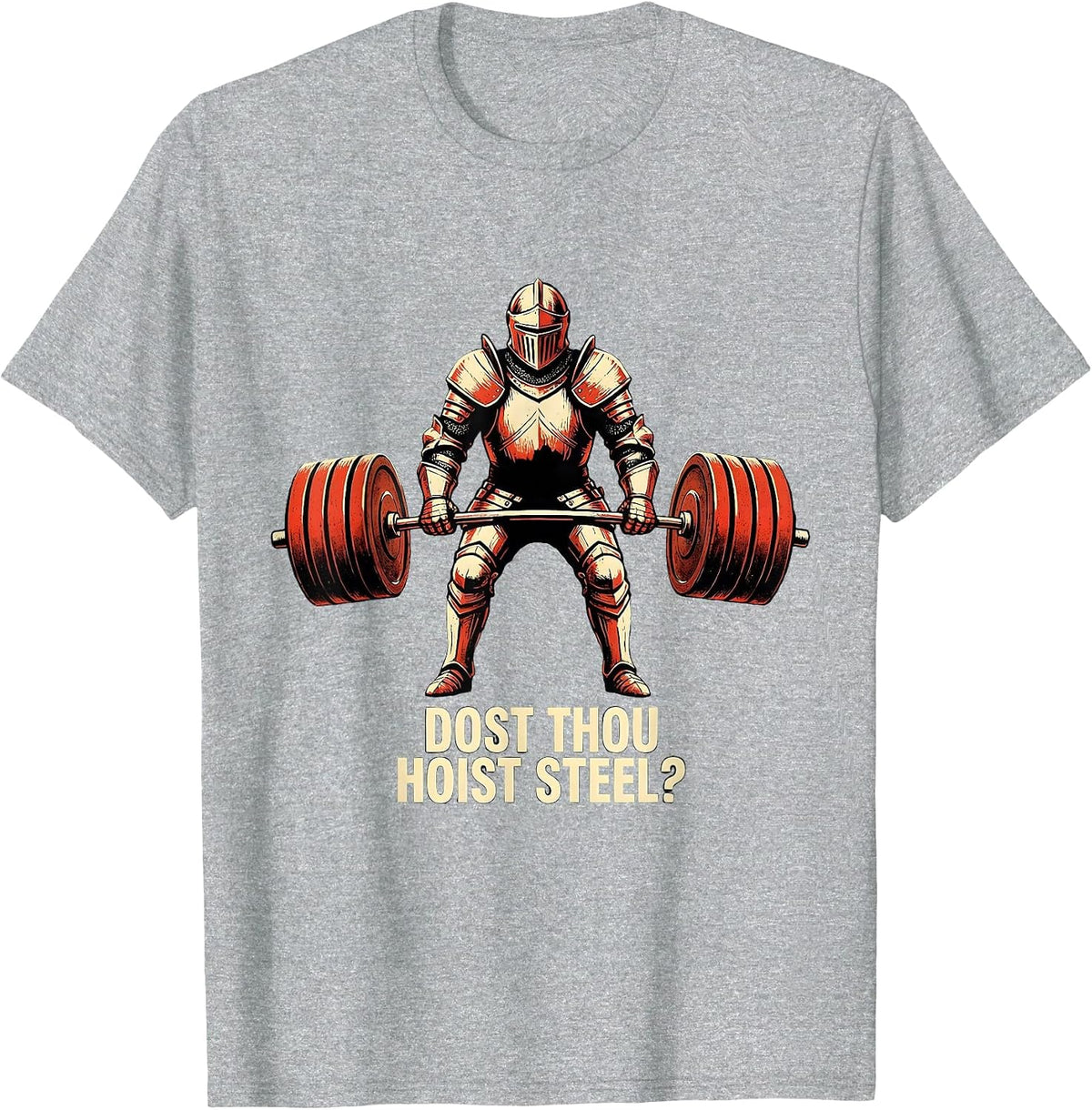 Men's Dost Thou Hoist Steel Stencil Graphic Funny Gym Medieval T-Shirt - Heather Grey