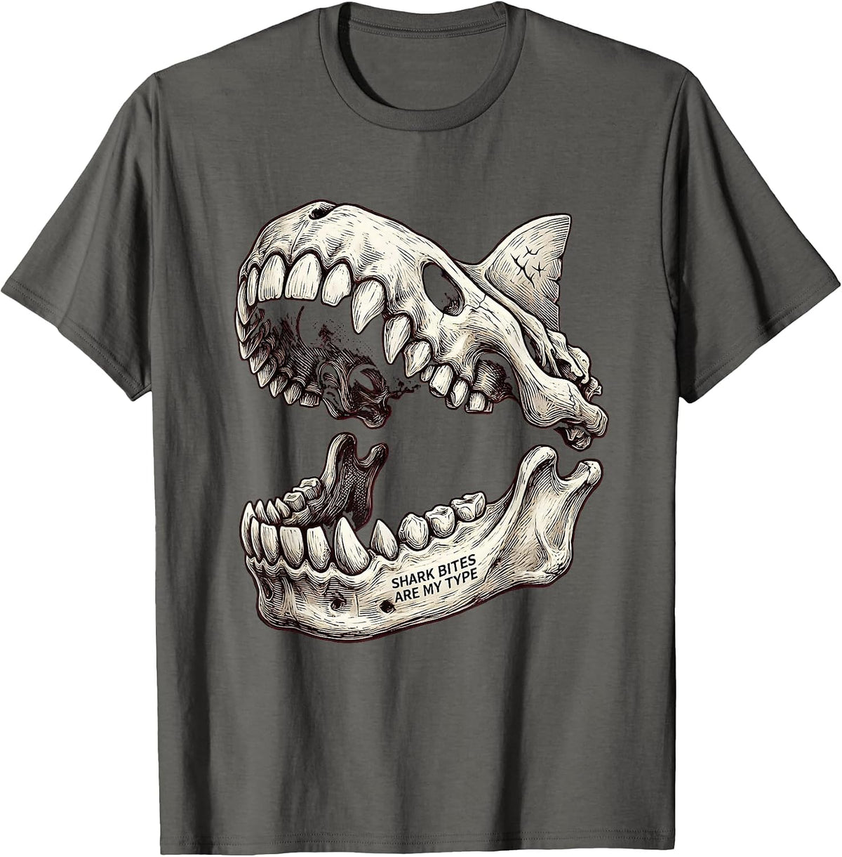 Shark Bites Are My Type Funny Shark Lover Ocean Wildlife T-Shirt - Asphalt Grey