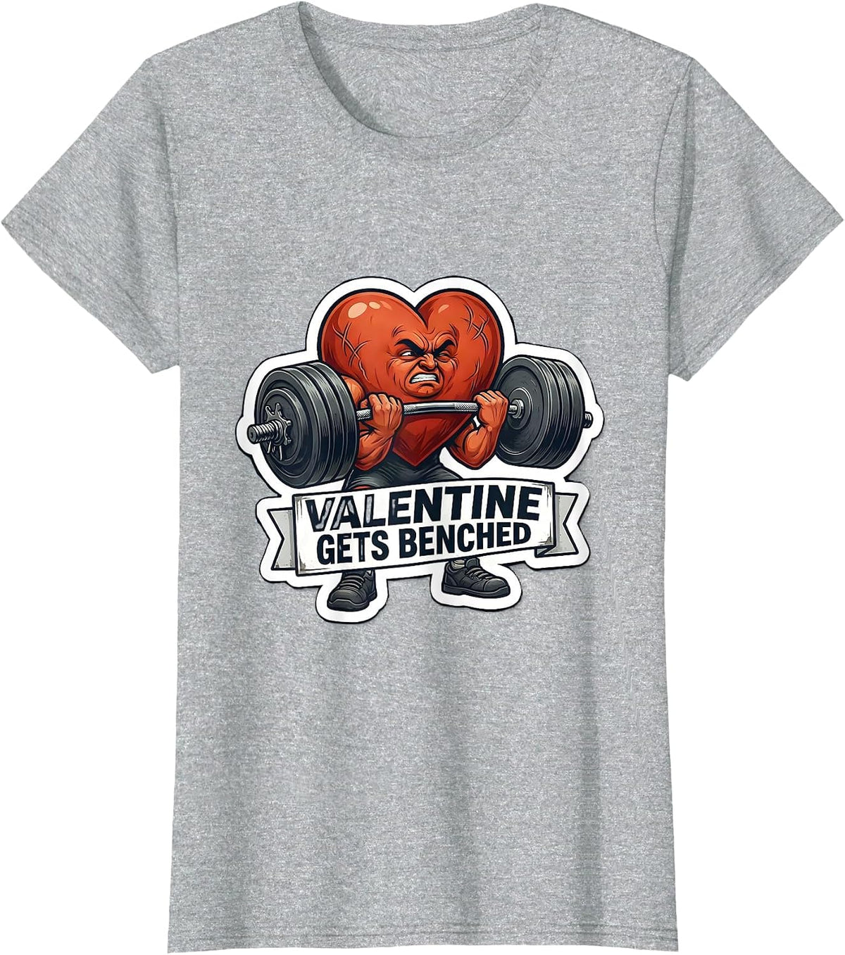 Valentine Gets Benched Funny Gym Heart Weightlifting Humor T-Shirt - Heather Grey