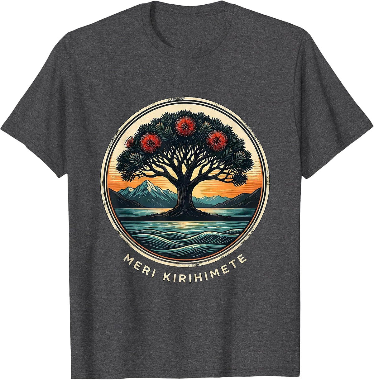 Men's Meri Kirihimete Vintage New Zealand Christmas Rugby Pride T-Shirt - Dark Heather Grey
