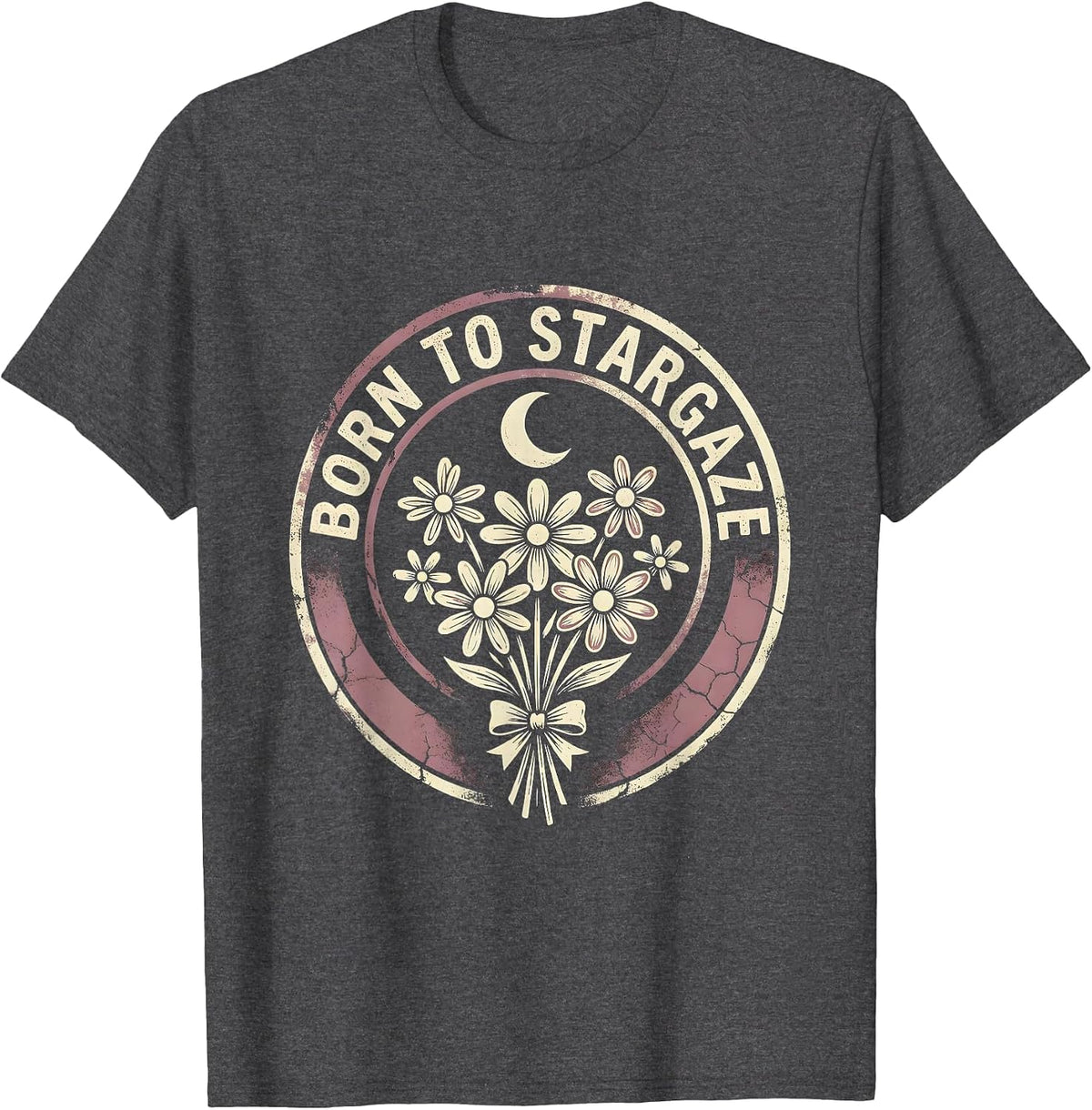 Born to Stargaze Astronomy Lover Design T-Shirt - Dark Heather Grey
