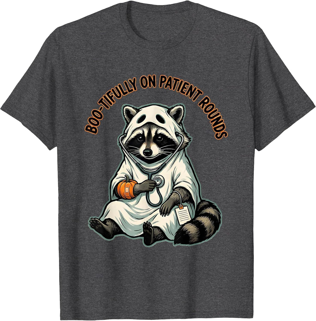 Men's Boo-tifully On Patient Rounds Funny Vet Tech Halloween T-Shirt - Dark Heather Grey