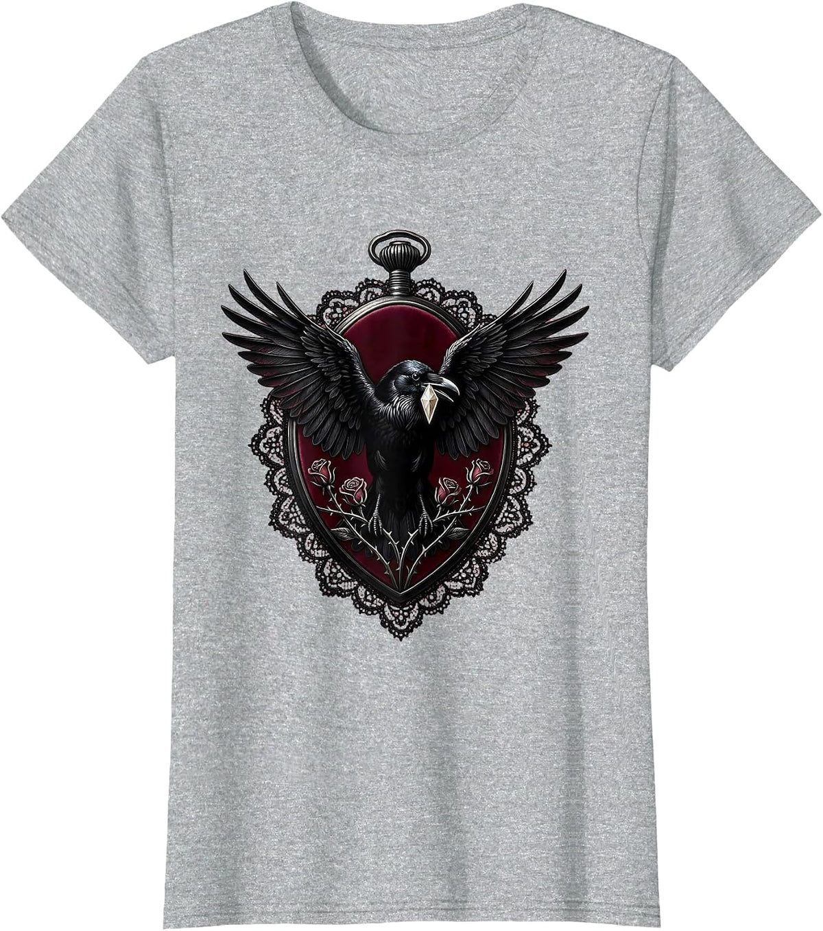 Tiny Raven with Sunbeam Illustration T-Shirt - Heather Grey