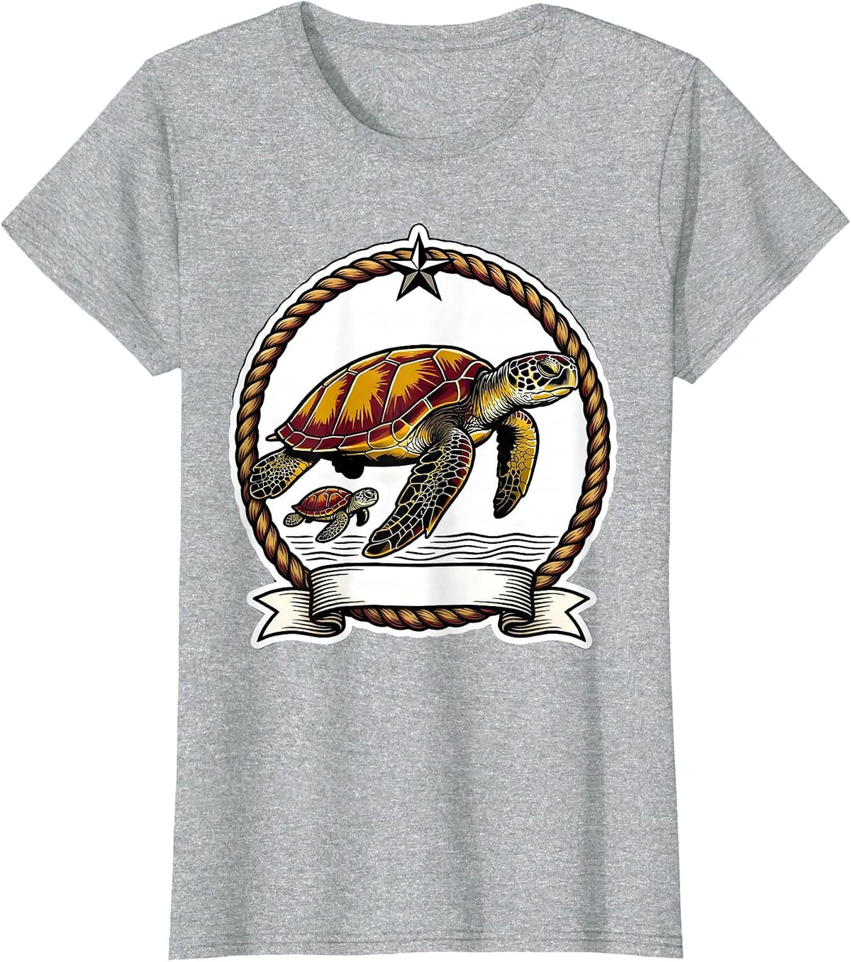 Sea Turtle Tattoo Flash Ocean Animal Lover Vacation T-Shirt - Heather Grey