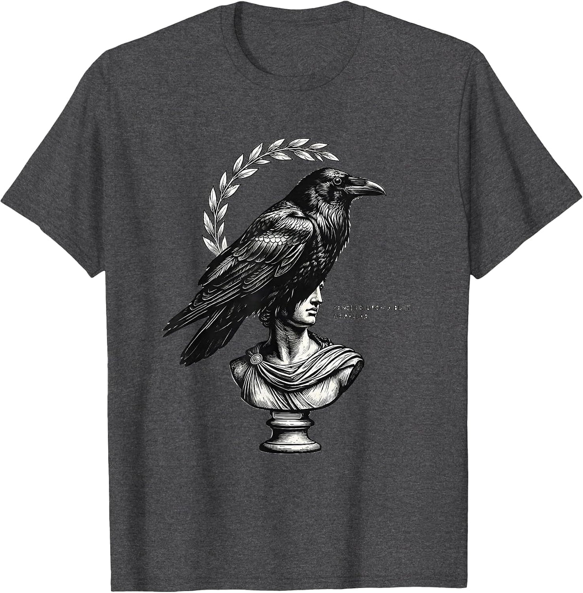 Men's Perched Upon A Bust Of Pallas Gothic Literary Raven Edgar T-Shirt - Dark Heather Grey