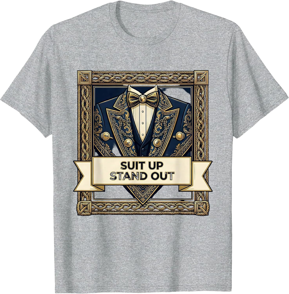 Men's Suit Up Stand Out Tuxedo Graphic Design T-Shirt - Heather Grey
