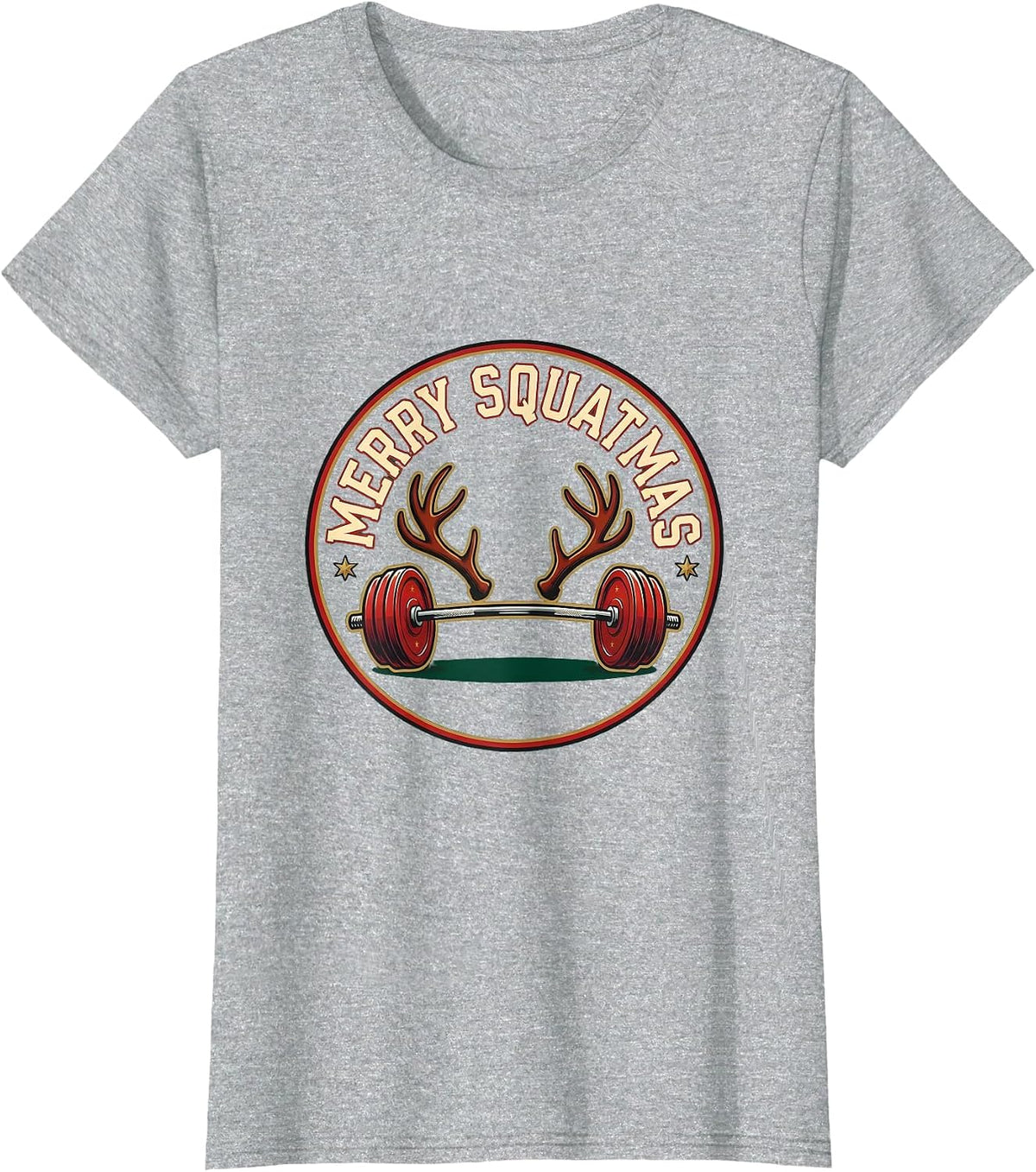 Women's Merry Squatmas Funny Christmas Gym Workout Weightlifting T-Shirt - Heather Grey