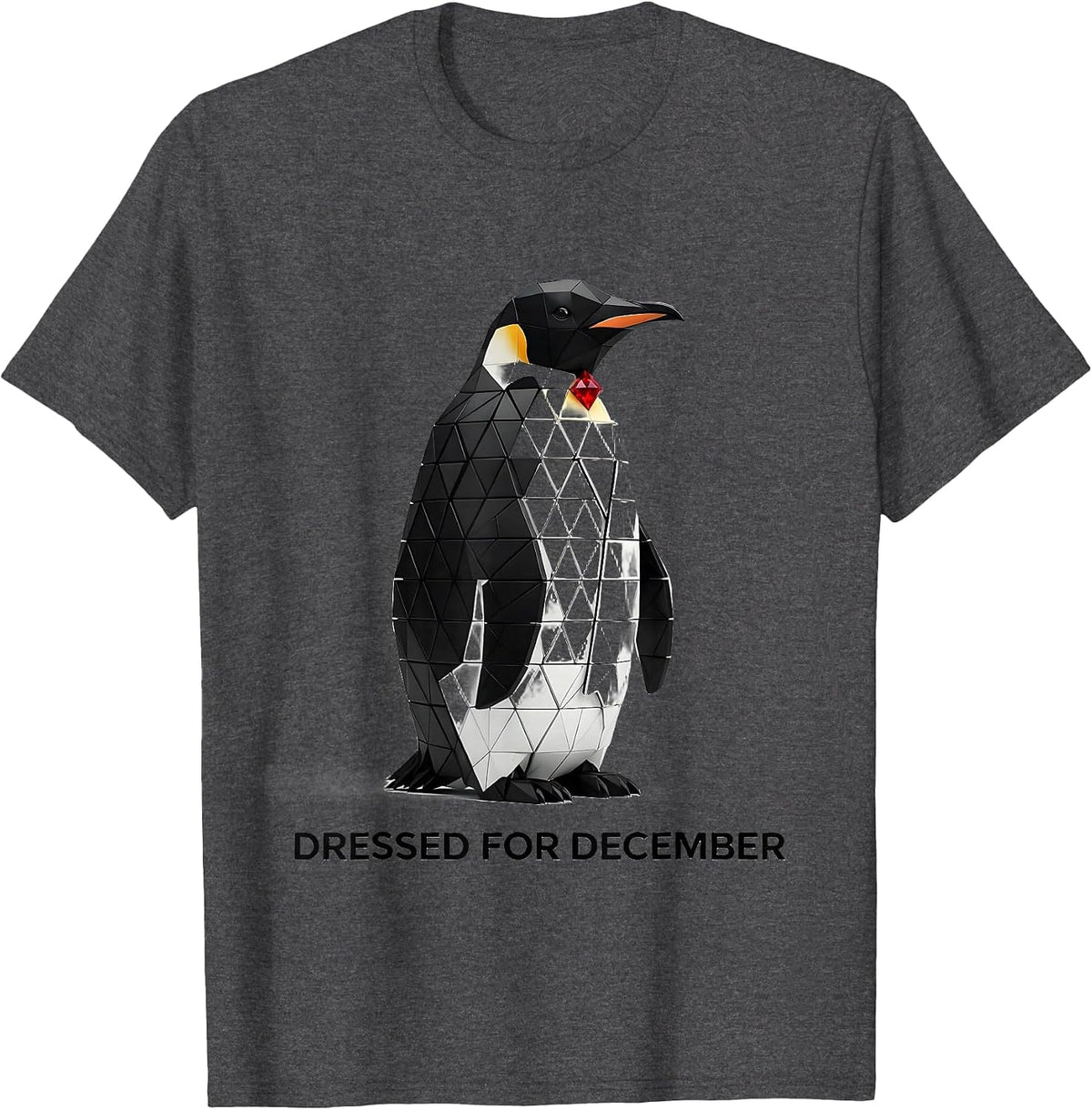 Dressed For December Geometric Penguin Lover Christmas T-Shirt - Dark Heather Grey