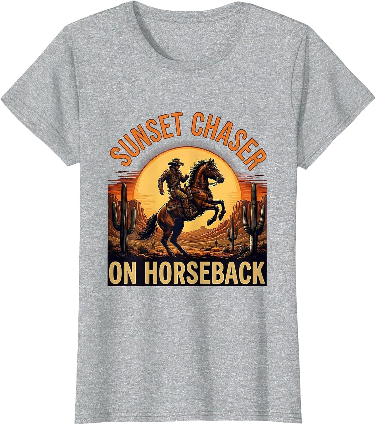 Sunset Chaser On Horseback Cowboy Design T-Shirt - Heather Grey
