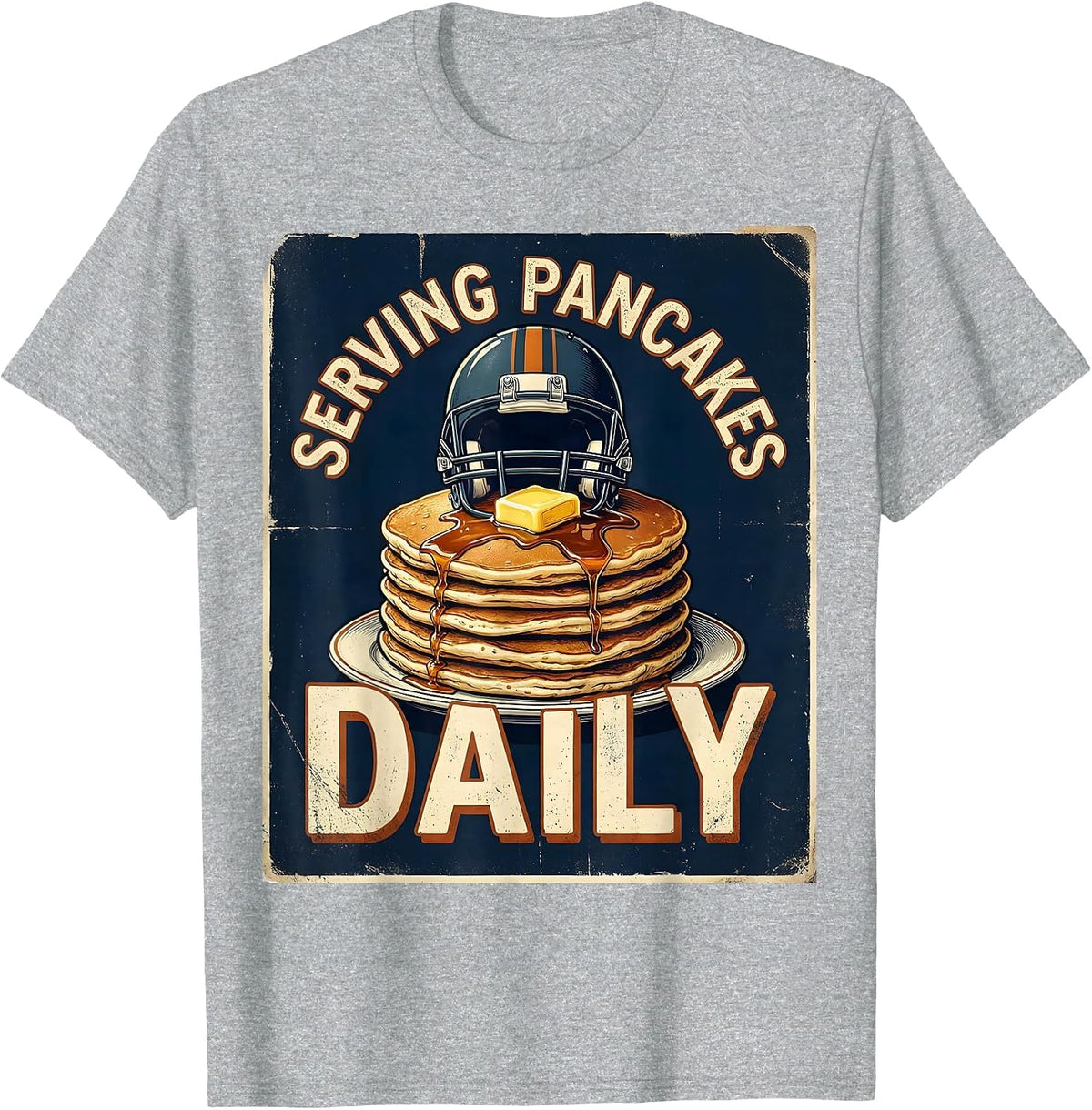 Men's Serving Pancakes Daily Vintage Football Lineman Offensive T-Shirt - Heather Grey