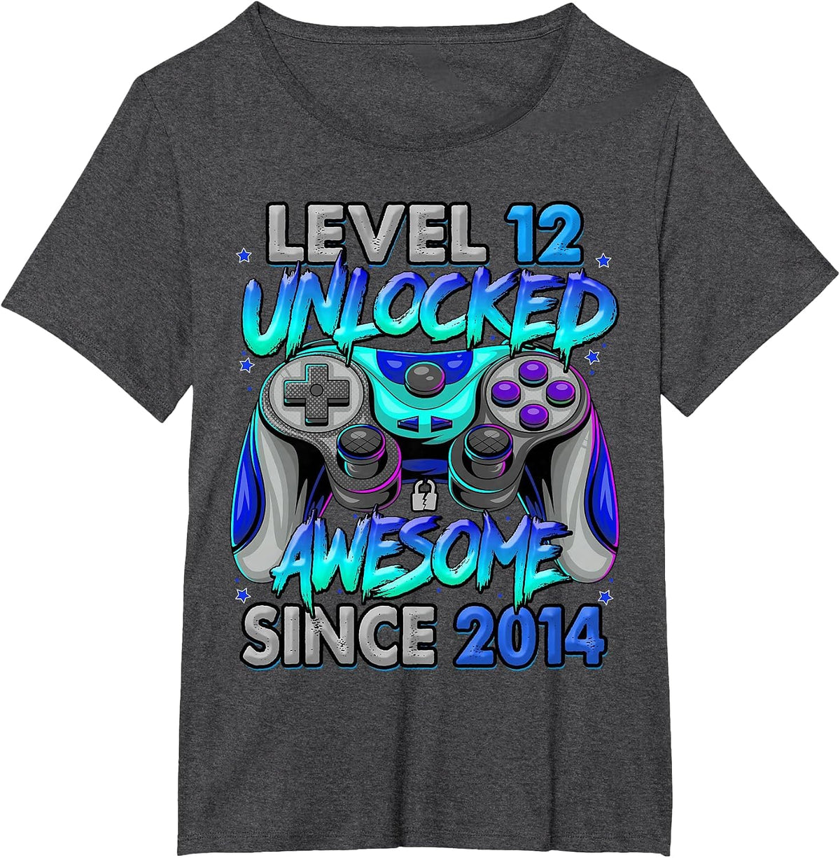 Level 12 Unlocked Awesome Since 2014 12th Birthday Gaming T-Shirt - Dark Heather Grey
