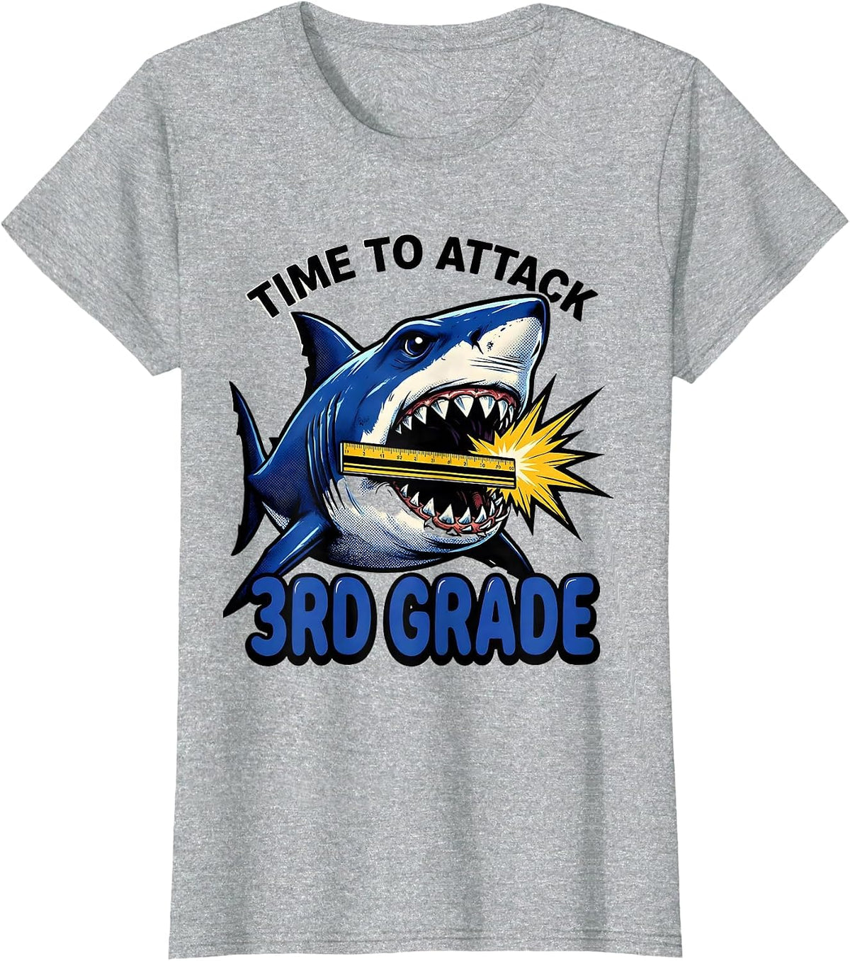 Time To Attack 3rd Grade Comic Book Shark First Day T-Shirt - Heather Grey