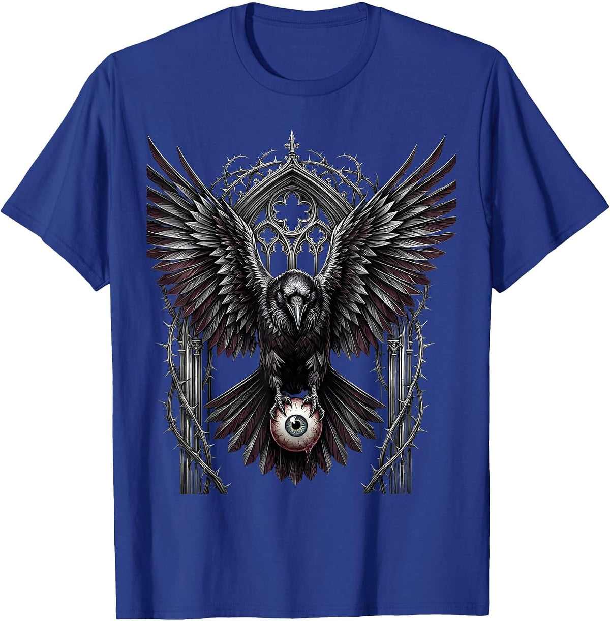 Men's Raven With Eyeball Spooky Gothic Bird Design T-Shirt - Royal Blue
