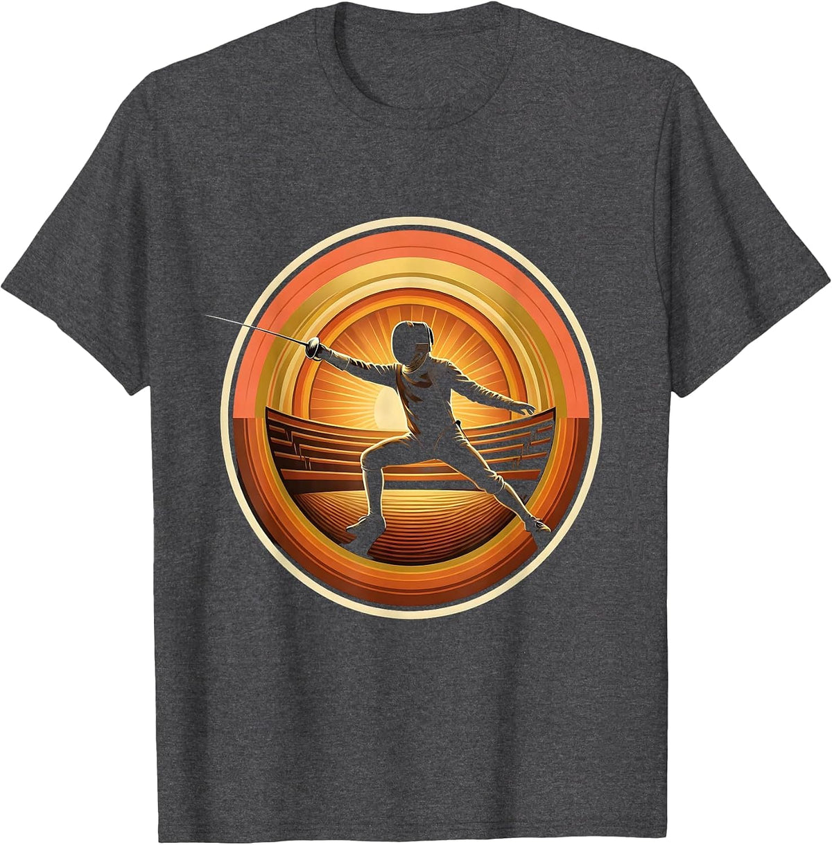 Fencing Lunge Graphic - Fencer with Extended Blade T-Shirt - Dark Heather Grey