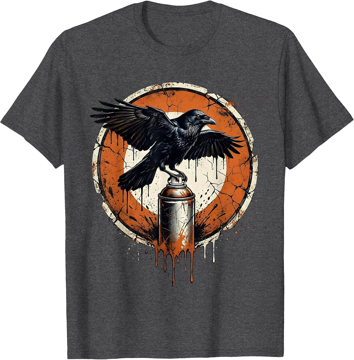 Men's Grunge Crow on Dripping Spray Can Illustration T-Shirt - Dark Heather Grey