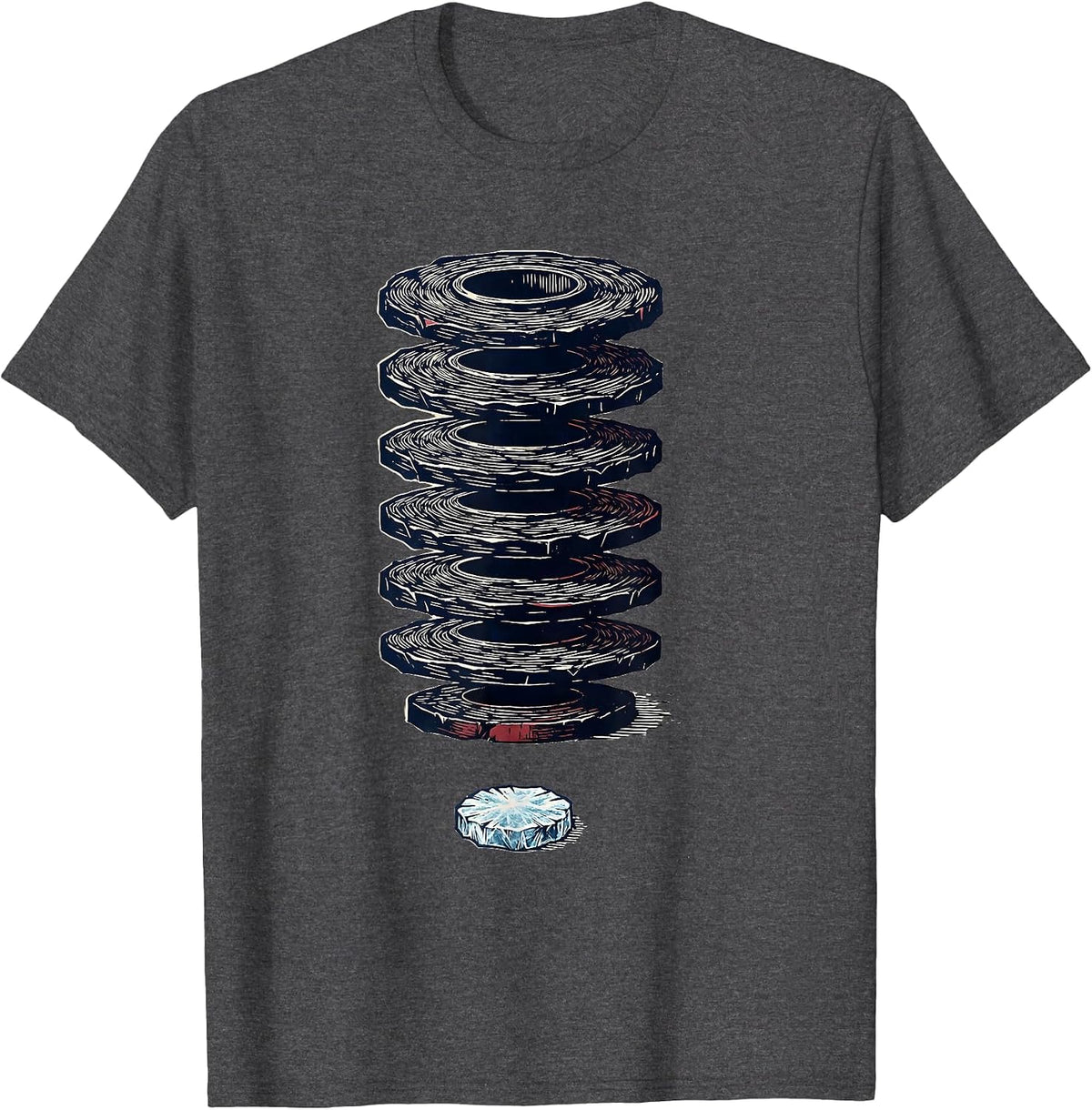 Pluto Classification Gate Linocut Astronomy Humor T-Shirt - Dark Heather Grey