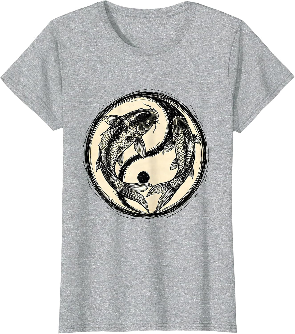Koi Fish Yin Yang Mental Balance Graphic Design T-Shirt - Heather Grey