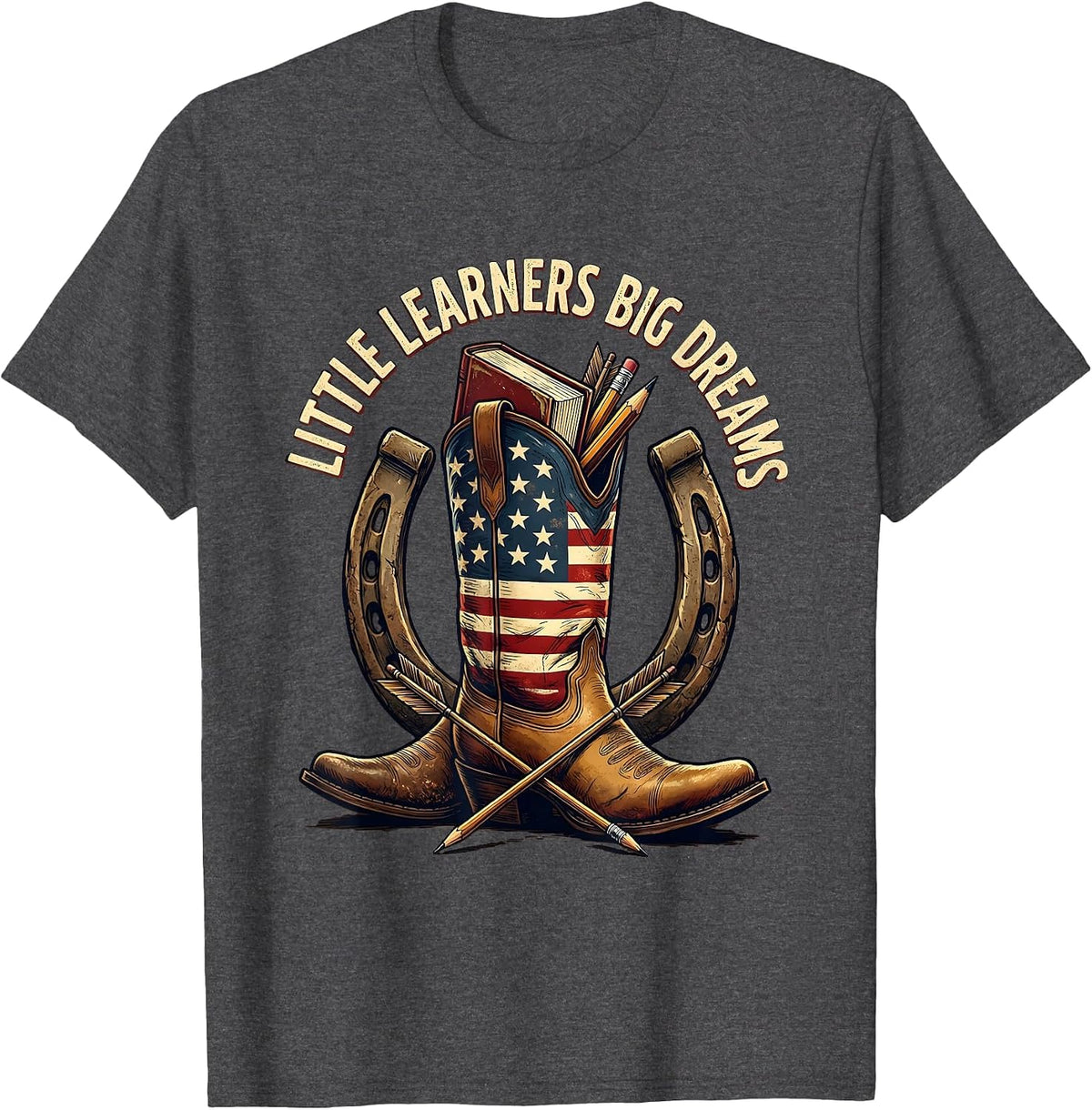 Little Learners Big Dreams Elementary Teacher Design T-Shirt - Dark Heather Grey